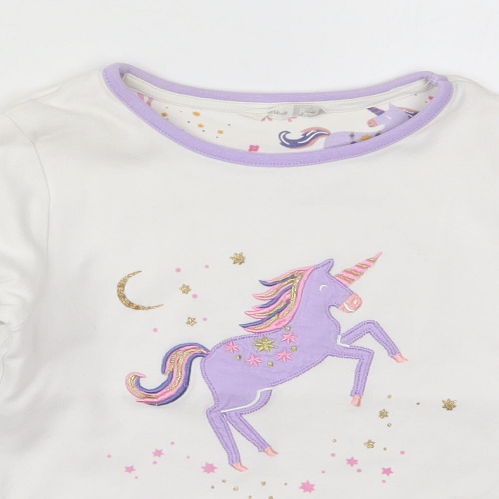 John Lewis Girls White Solid Cotton Top Pyjama Top Size 8 Years  Pullover - Unicorn Purple