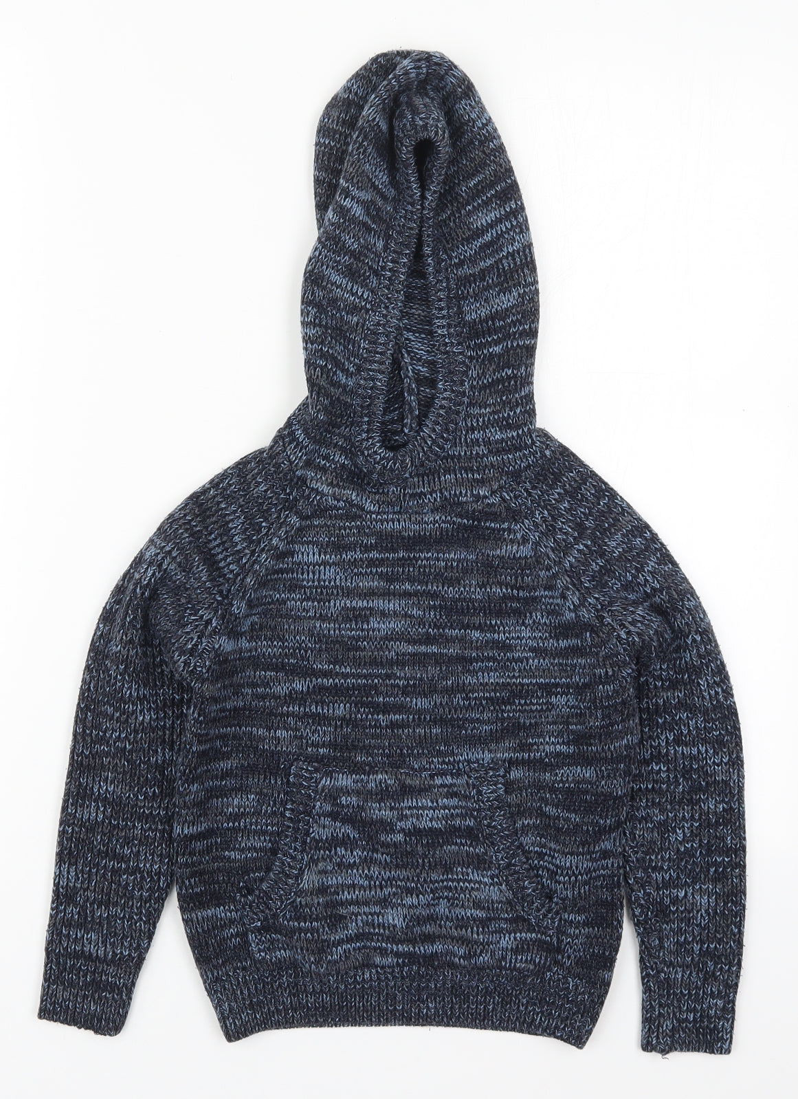 Additional front view of Matalan boys’ blue acrylic pullover hoodie, size 7, years pullover