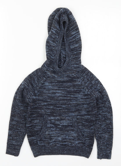 Additional front view of Matalan boys’ blue acrylic pullover hoodie, size 7, years pullover