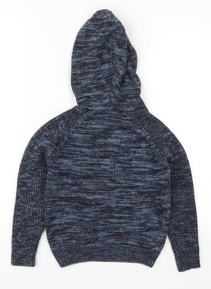 Back view of Matalan boys’ blue acrylic pullover hoodie, size 7, years pullover