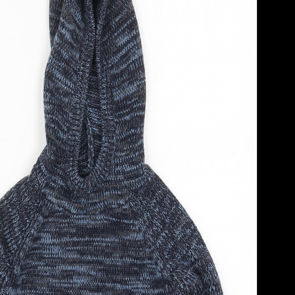 Close-up detail of Matalan boys’ blue acrylic pullover hoodie, size 7, years pullover