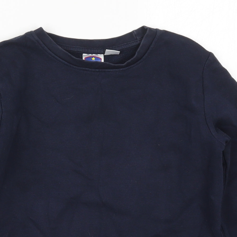 Close-up detail of Smart Start boys’ blue cotton pullover sweatshirt, size 8-9, years pullover