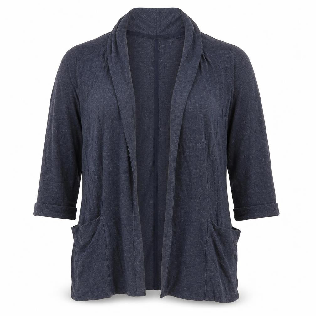 Front view of Next women’s blue v-neck cotton cardigan jumper, size UK 10
