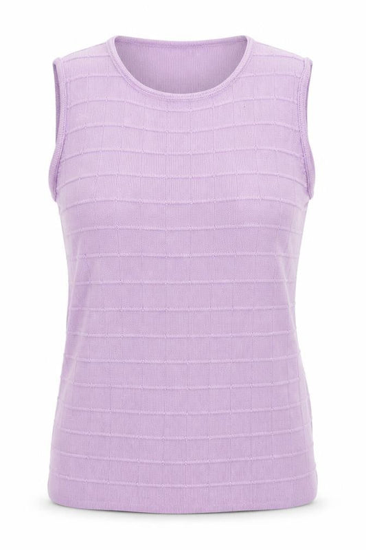 Front view of Precis women’s purple viscose basic tank, size M, round neck