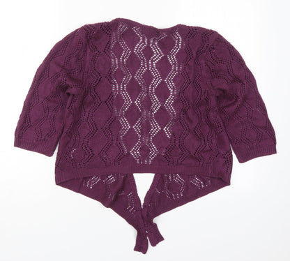 CKM Womens Purple V-Neck  Acrylic Cardigan Jumper Size 14
