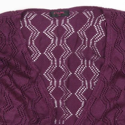 CKM Womens Purple V-Neck  Acrylic Cardigan Jumper Size 14