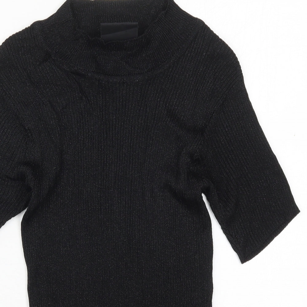 Close-up detail of Opera women’s black round neck viscose jumper, size M