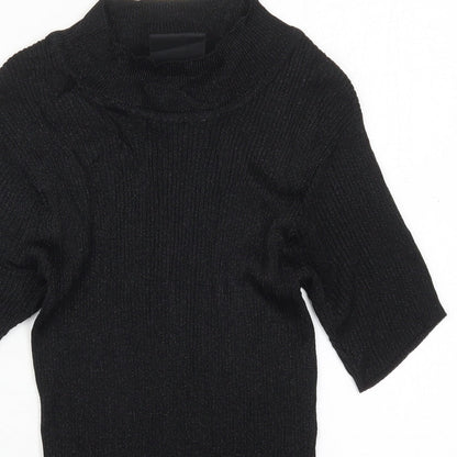 Close-up detail of Opera women’s black round neck viscose jumper, size M