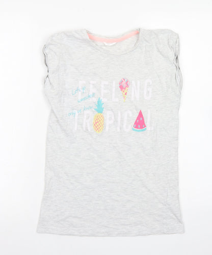 Girls Girls Grey  Cotton Basic T-Shirt Size 13-14 Years Crew Neck  - Summer Fruits