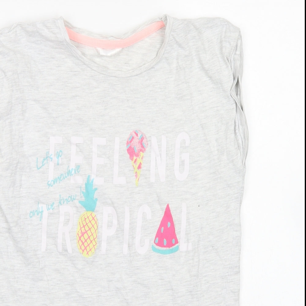 Girls Girls Grey  Cotton Basic T-Shirt Size 13-14 Years Crew Neck  - Summer Fruits