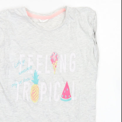 Girls Girls Grey  Cotton Basic T-Shirt Size 13-14 Years Crew Neck  - Summer Fruits