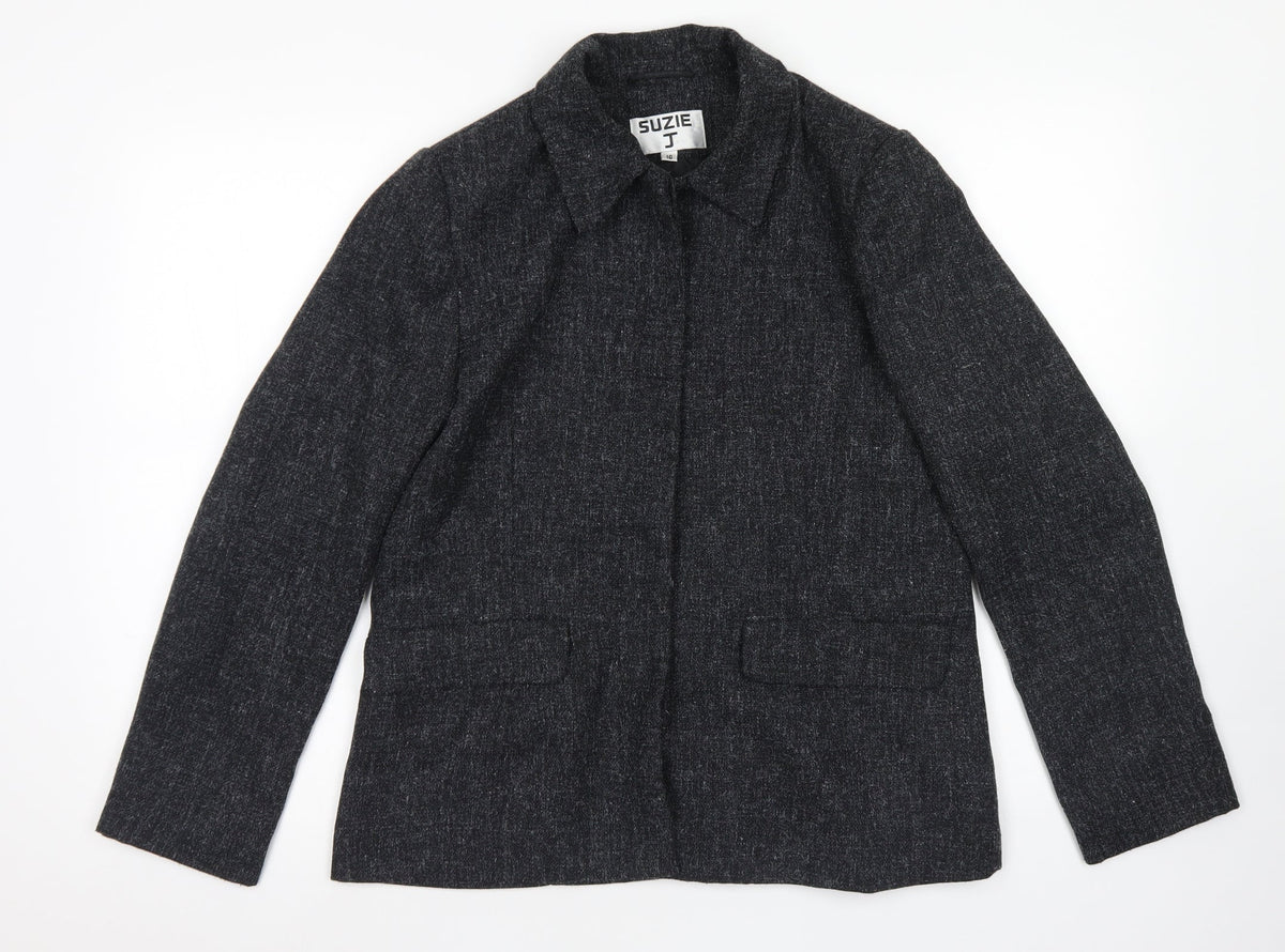 Additional front view of Suzie J women’s grey jacket blazer, size UK 16, button