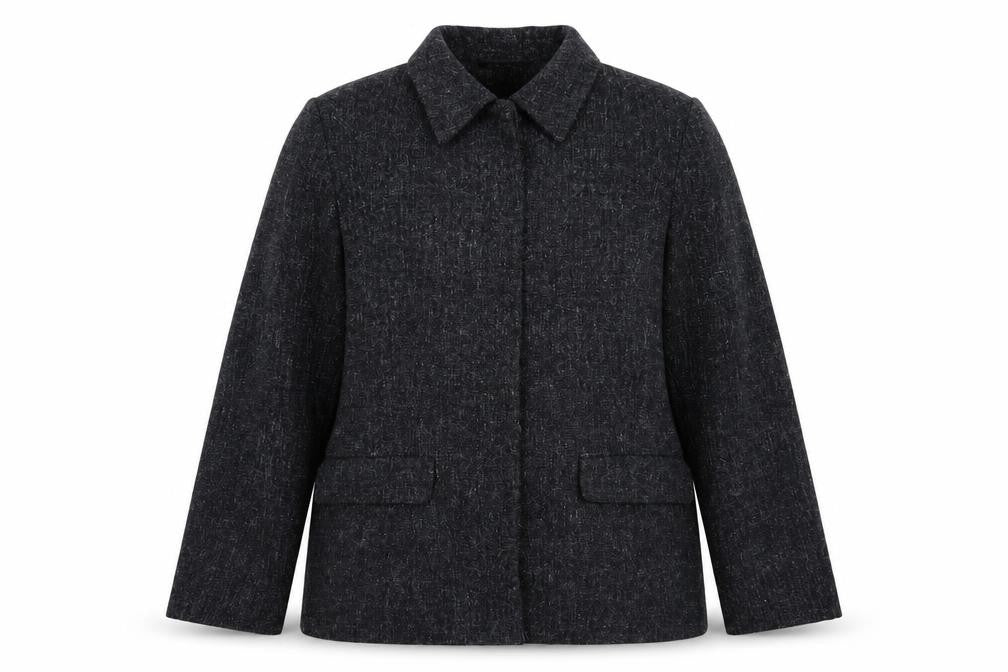 Front view of Suzie J women’s grey jacket blazer, size UK 16, button