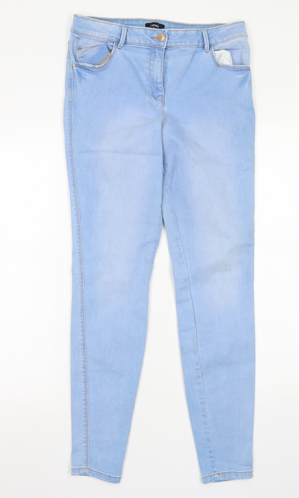 /Denim Womens Blue  Cotton Skinny Jeans Size 14 L29 in Regular Button