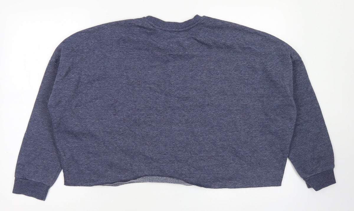 Back view of Primark women’s blue polyester pullover sweatshirt, size M, - cropped