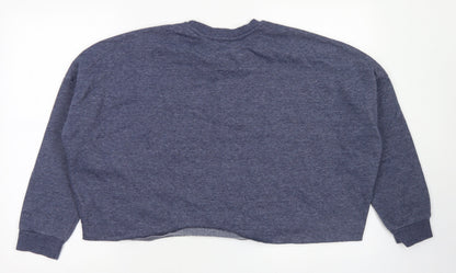 Back view of Primark women’s blue polyester pullover sweatshirt, size M, - cropped