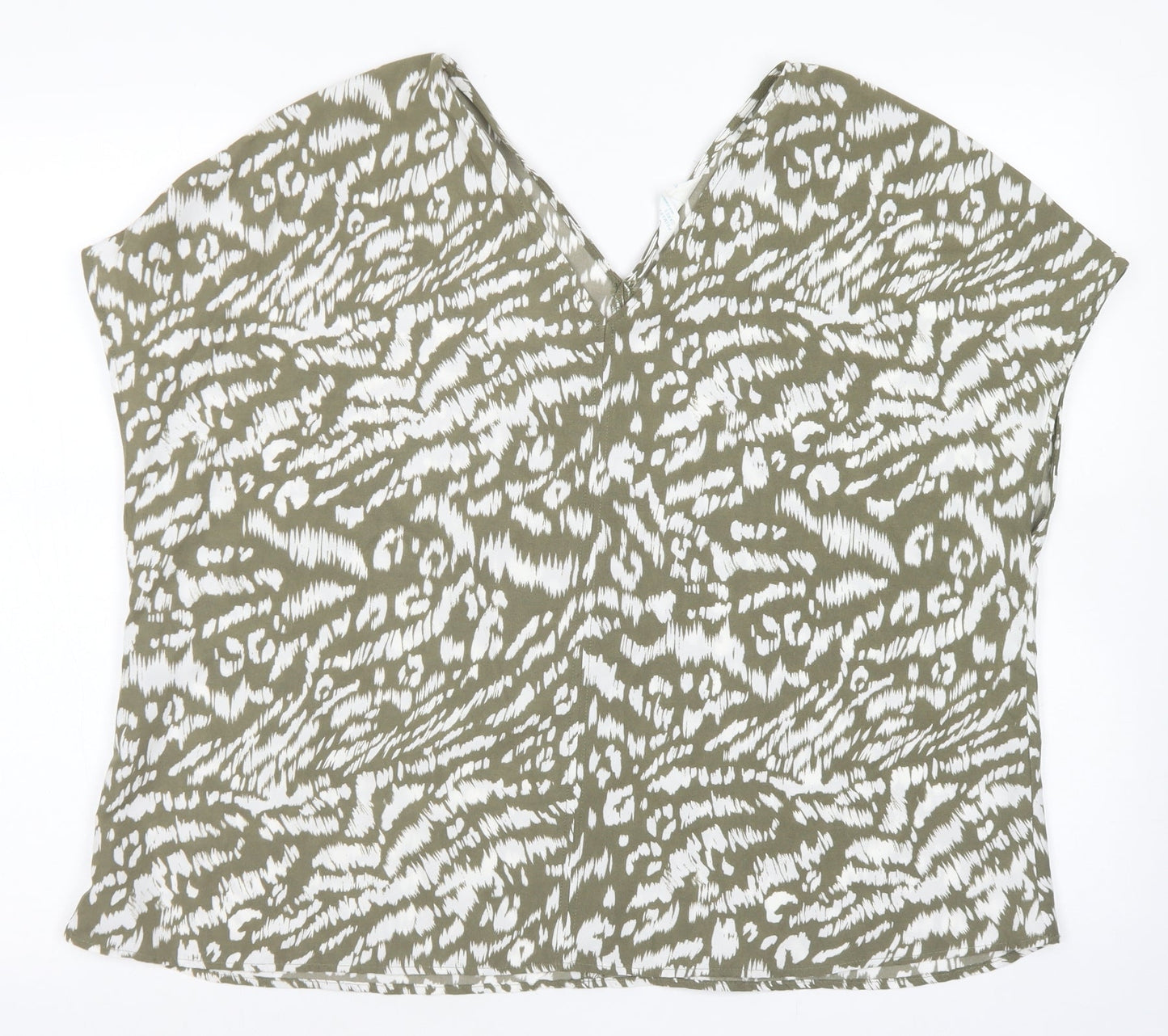 Primark Womens Green Animal Print Polyester Basic Blouse Size 10 V-Neck