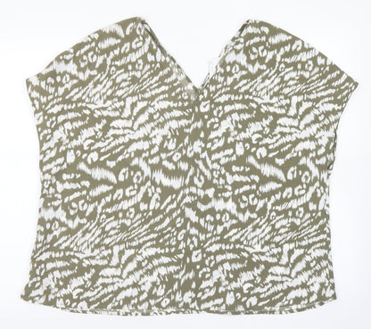Primark Womens Green Animal Print Polyester Basic Blouse Size 10 V-Neck