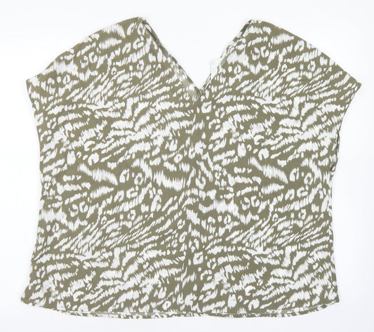 Primark Womens Green Animal Print Polyester Basic Blouse Size 10 V-Neck