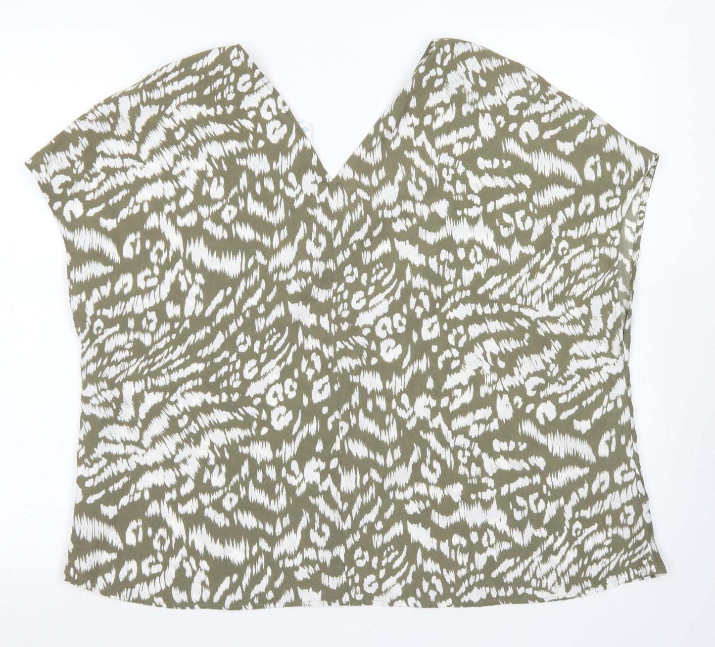 Primark Womens Green Animal Print Polyester Basic Blouse Size 10 V-Neck