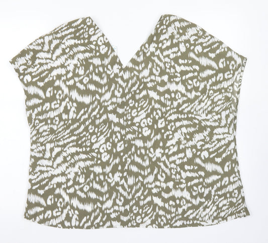 Primark Womens Green Animal Print Polyester Basic Blouse Size 10 V-Neck