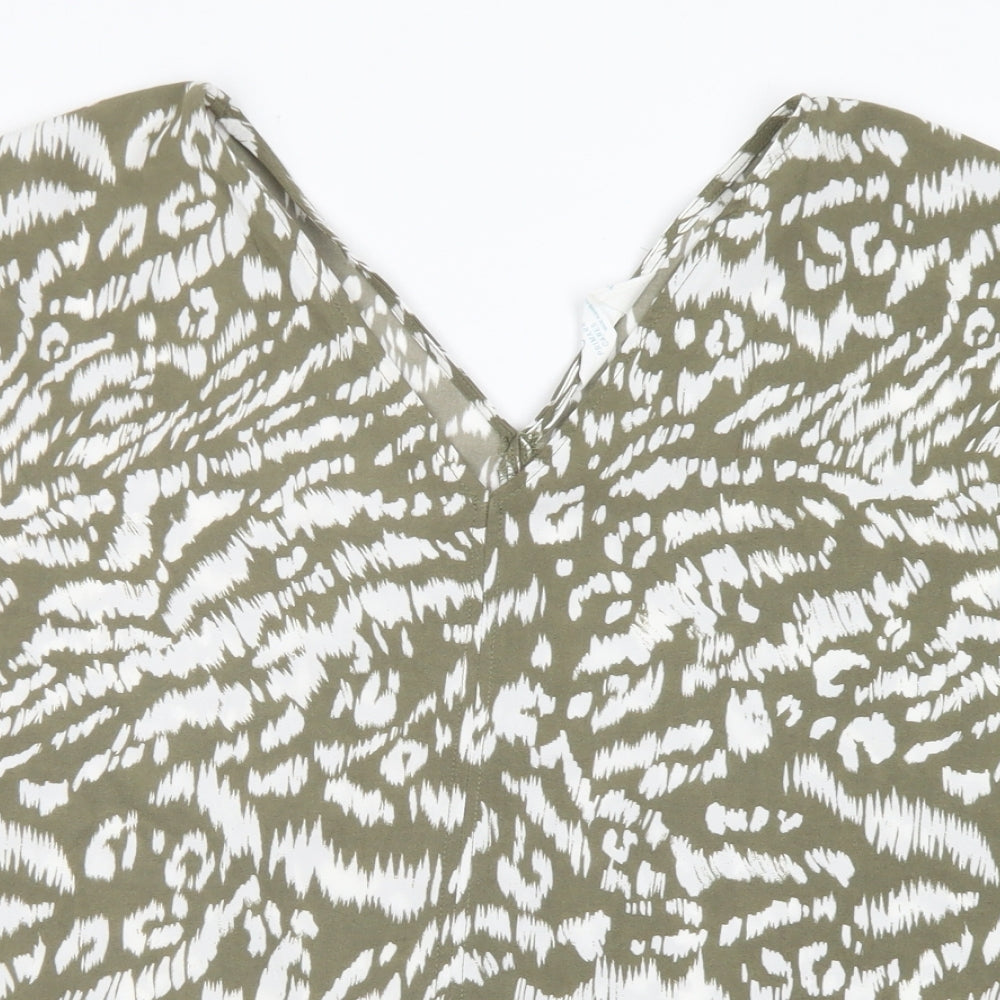 Primark Womens Green Animal Print Polyester Basic Blouse Size 10 V-Neck