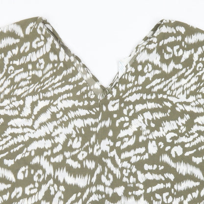 Primark Womens Green Animal Print Polyester Basic Blouse Size 10 V-Neck