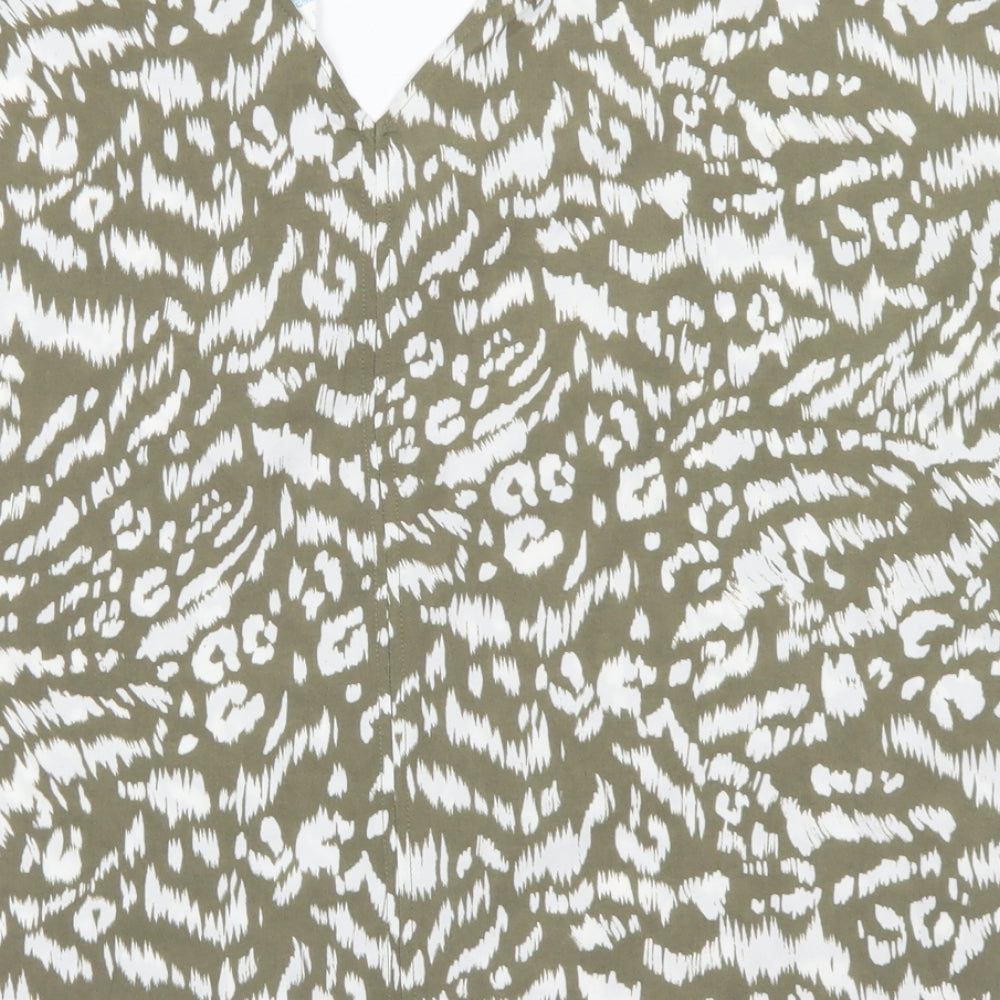 Primark Womens Green Animal Print Polyester Basic Blouse Size 10 V-Neck