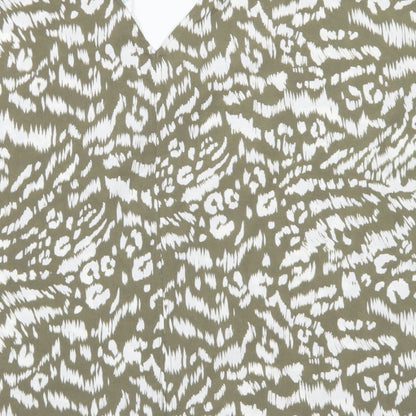 Primark Womens Green Animal Print Polyester Basic Blouse Size 10 V-Neck