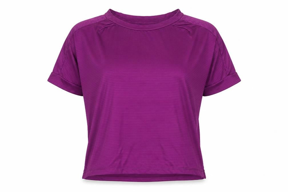 Front view of WorkOut women’s purple polyester basic t-shirt size 2xs round neck