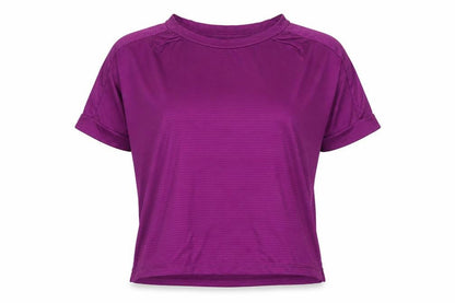 Front view of WorkOut women’s purple polyester basic t-shirt size 2xs round neck