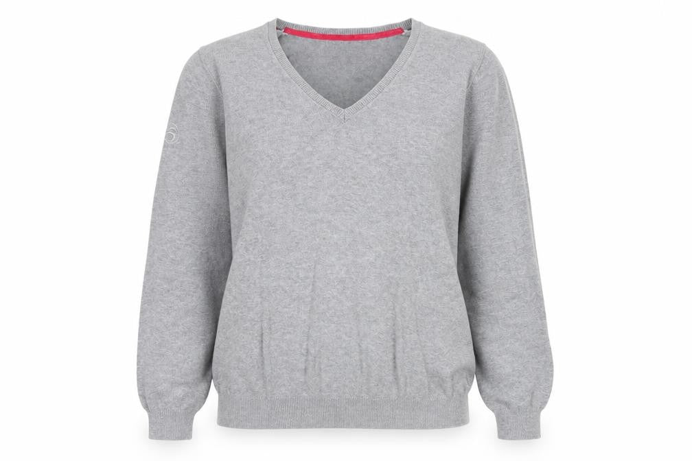 Front view of Inesis women’s grey v-neck cotton jumper, size L