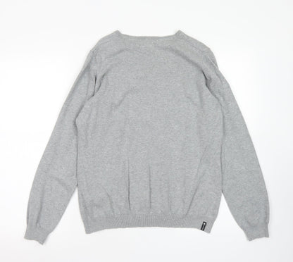 Back view of Inesis women’s grey v-neck cotton jumper, size L