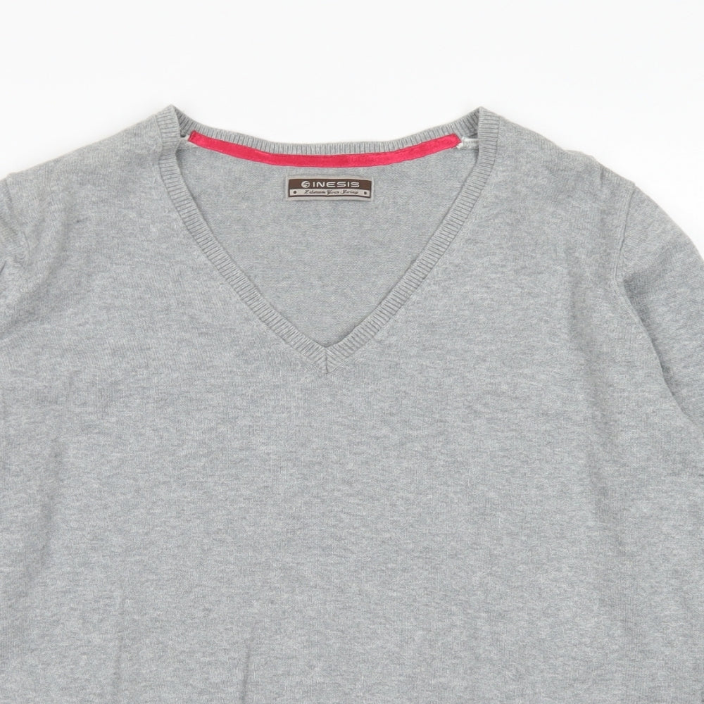Close-up detail of Inesis women’s grey v-neck cotton jumper, size L