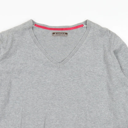 Close-up detail of Inesis women’s grey v-neck cotton jumper, size L