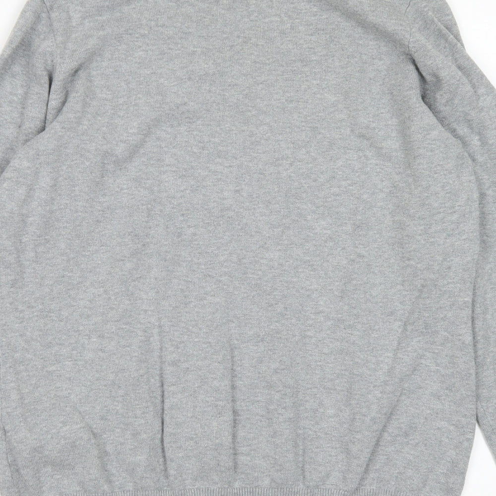 Brand and care label for Inesis women’s grey v-neck cotton jumper, size L