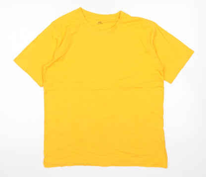 M&S Boys Yellow  Cotton Basic T-Shirt Size 13-14 Years Crew Neck