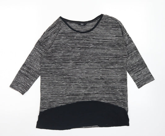 F&F Womens Black Striped Polyester Basic T-Shirt Size 8 Round Neck