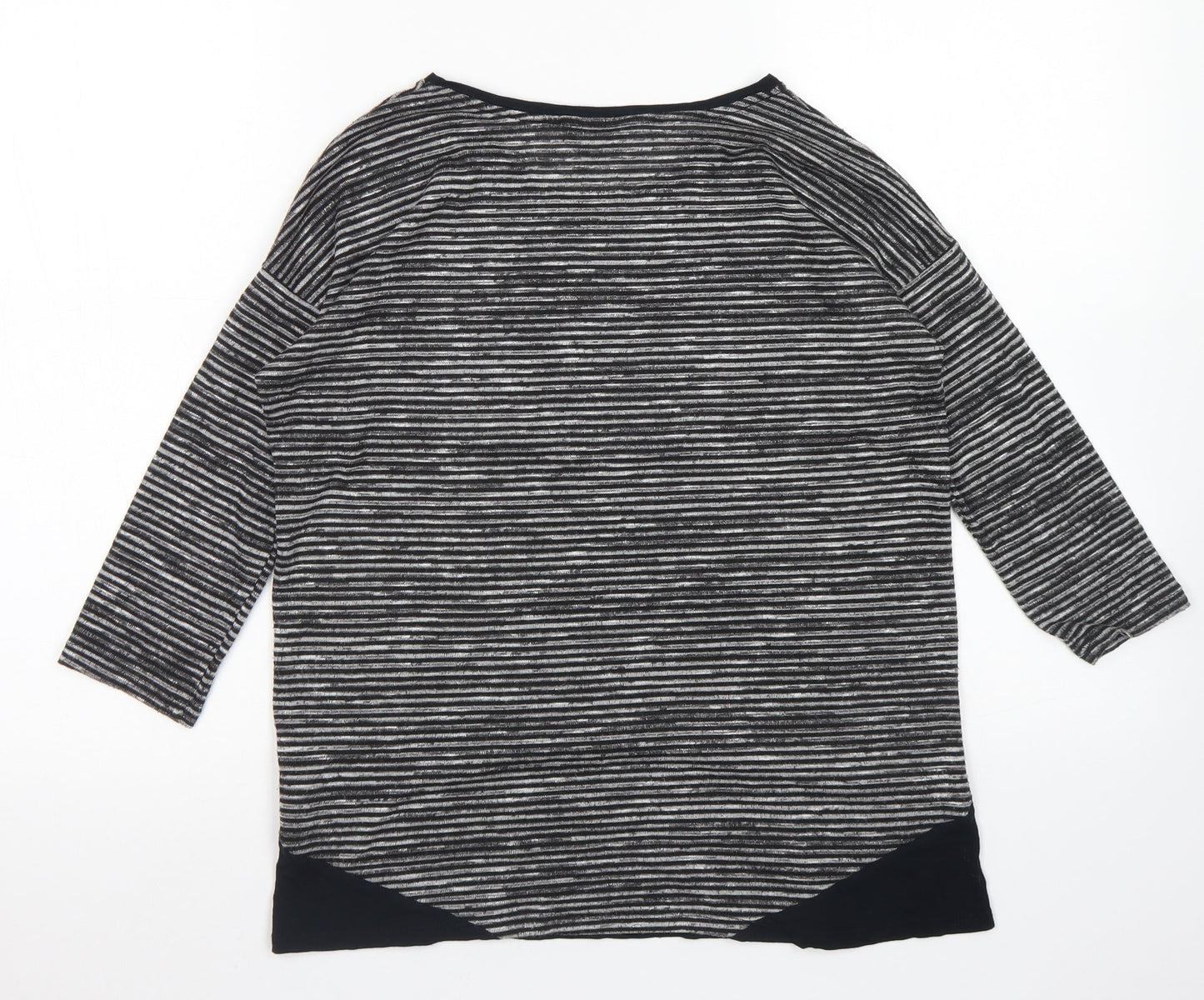 F&F Womens Black Striped Polyester Basic T-Shirt Size 8 Round Neck