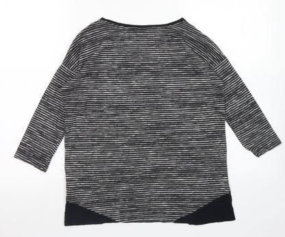 F&F Womens Black Striped Polyester Basic T-Shirt Size 8 Round Neck