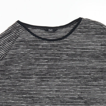F&F Womens Black Striped Polyester Basic T-Shirt Size 8 Round Neck