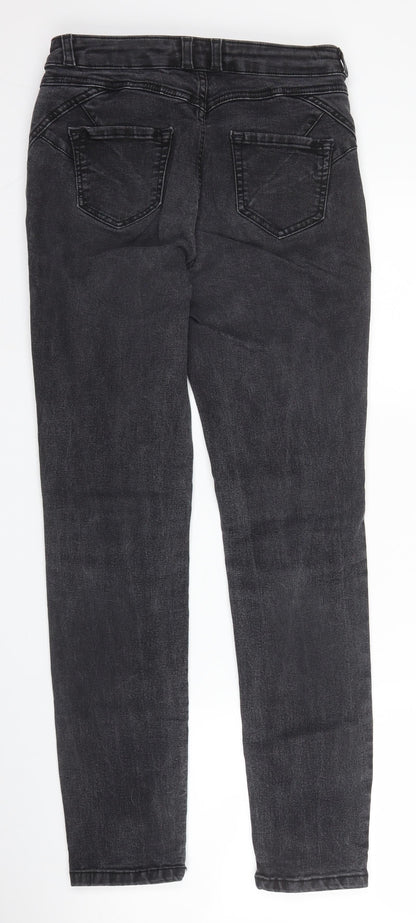 M&S Womens Grey  Cotton Skinny Jeans Size 8 L28 in Slim Zip