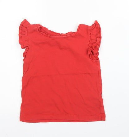Additional front view of Tu girls’ red cotton basic t-shirt, size 2, years round neck button