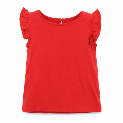 Front view of Tu girls’ red cotton basic t-shirt, size 2, years round neck button