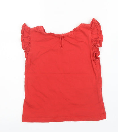 Back view of Tu girls’ red cotton basic t-shirt, size 2, years round neck button