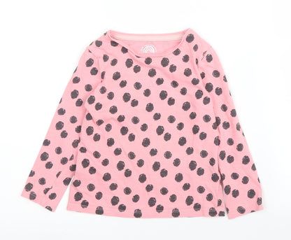 F&F Girls Pink Polka Dot Cotton Basic T-Shirt Size 4 Years Round Neck