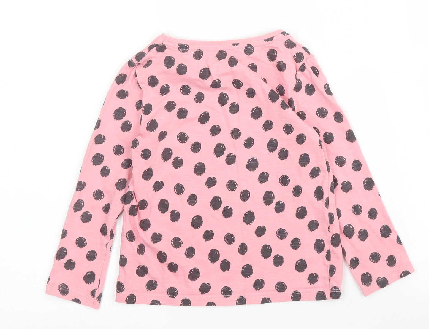 F&F Girls Pink Polka Dot Cotton Basic T-Shirt Size 4 Years Round Neck
