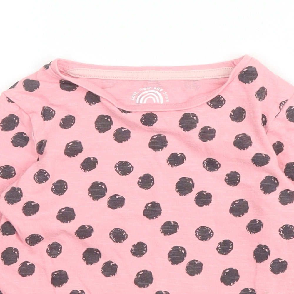 F&F Girls Pink Polka Dot Cotton Basic T-Shirt Size 4 Years Round Neck