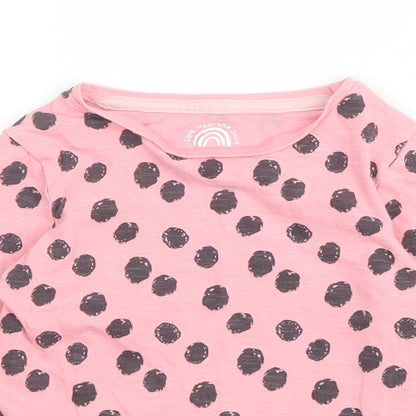 F&F Girls Pink Polka Dot Cotton Basic T-Shirt Size 4 Years Round Neck