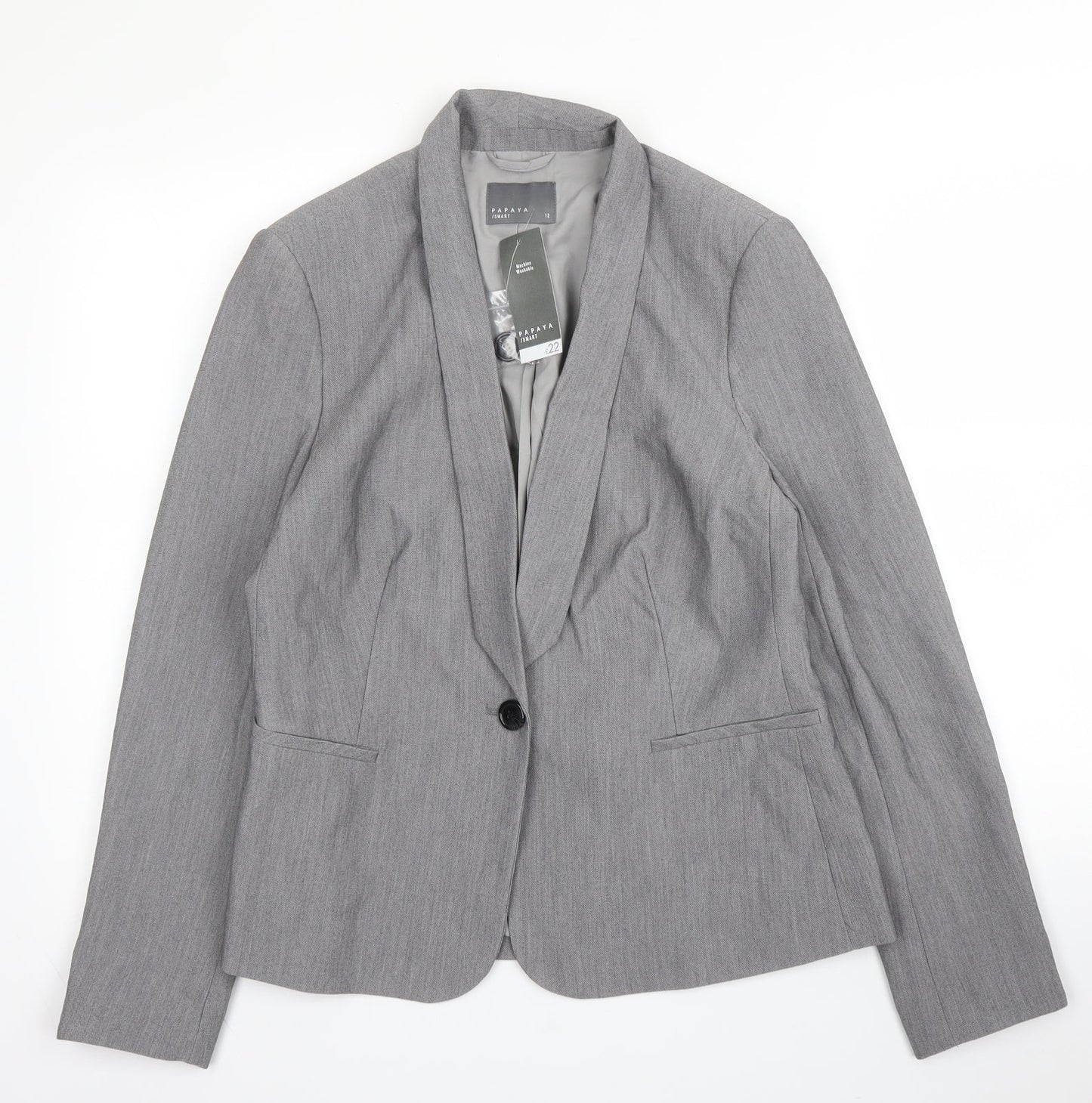 Papaya Womens Grey  Polyester Jacket Blazer Size 12